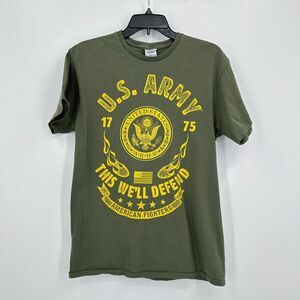 U.S. Army Tshirt Mens M Green Yellow Military Patriot American Fighter Flag Seal